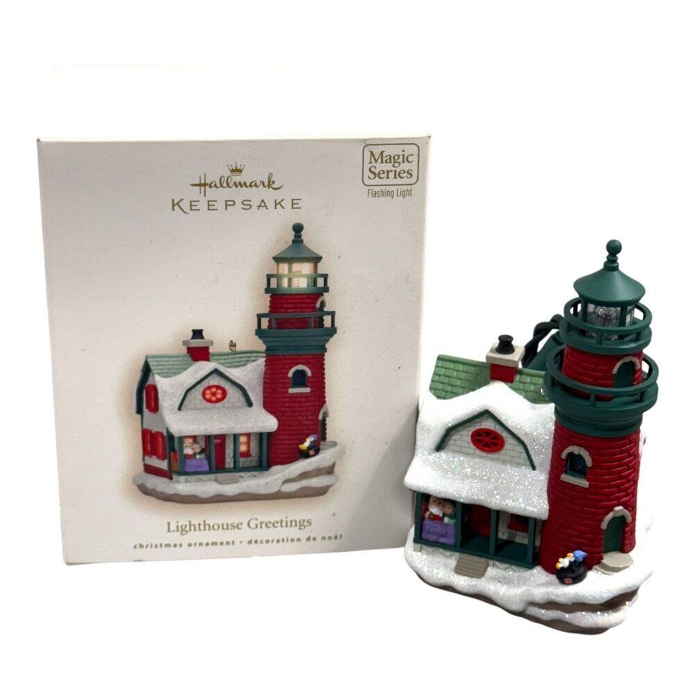 Hallmark 2008 Lighthouse Greeting Christmas Ornament Magic Series Flashing Light